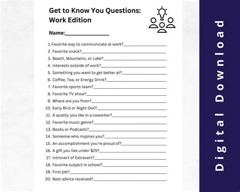 Engetting To Know You Questions For Work Template