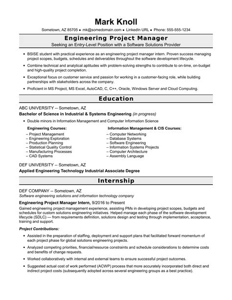 Engineering Project Manager Resume Samples QwikResume