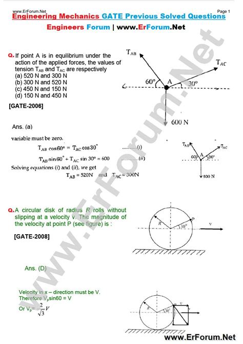 Latest Engineering Mechanics Gate Questions 2023