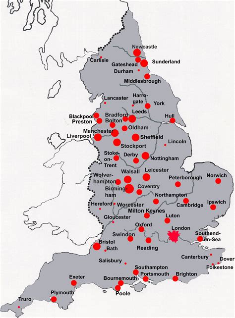 england map with cities and towns