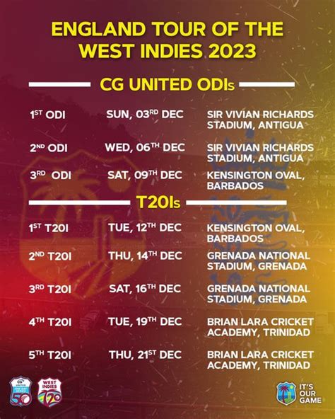 england vs west indies schedule