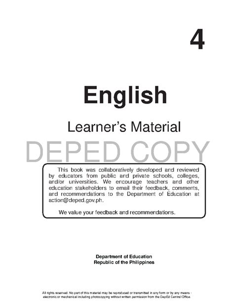 English Learner's Material Grade 4 Answer Key