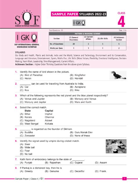 english olympiad for class 4 previous question papers pdf with answers