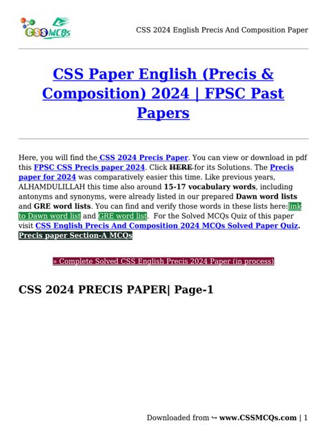 English Precis And Composition Book For Css Pdf