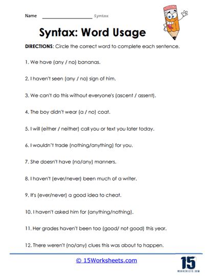 english syntax exercises with answers