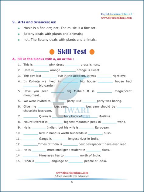 english worksheet for grade 5