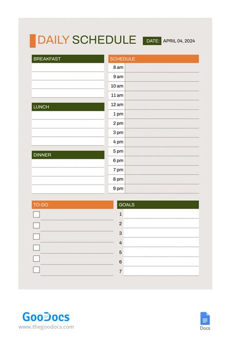 Engoogle Docs Daily Schedule Template