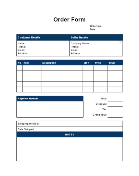 Engoogle Docs Order Form Templates