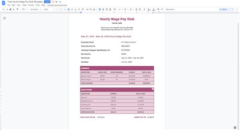 Engoogle Docs Pay Stub Template