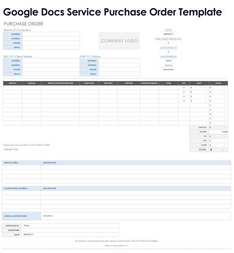 Engoogle Docs Purchase Order Template