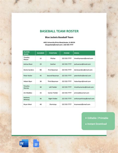 Engoogle Docs Roster Template