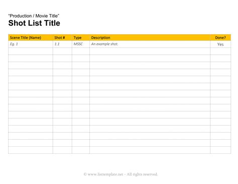 Engoogle Docs Shot List Template