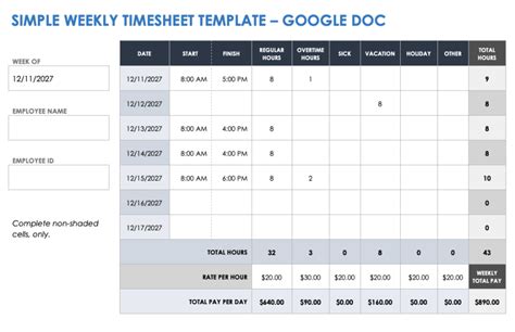 Engoogle Docs Timesheet Template