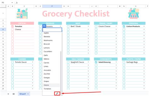 Engoogle Sheets Grocery List Template