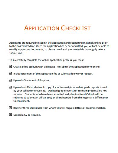 Engrant Application Checklist Template