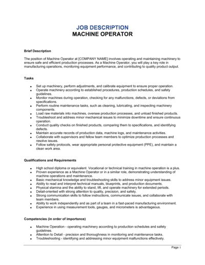 Engraving Machine Operator Job Description