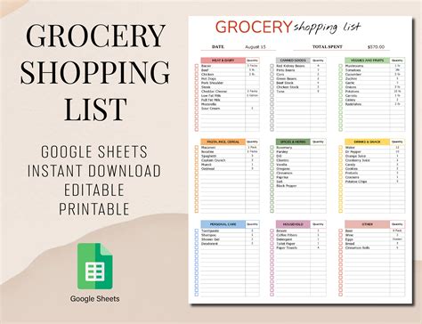 Engrocery List Template Google Sheets