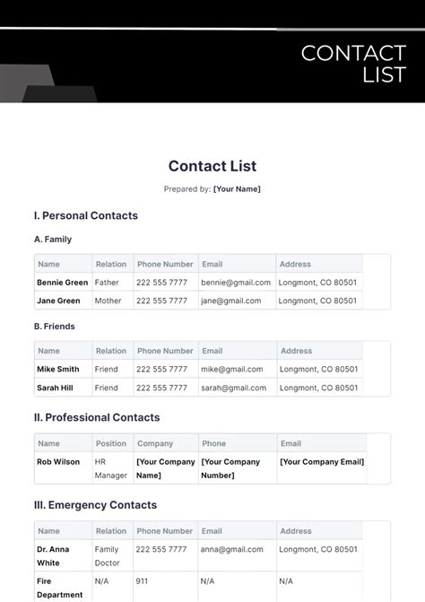 Enguest List Template