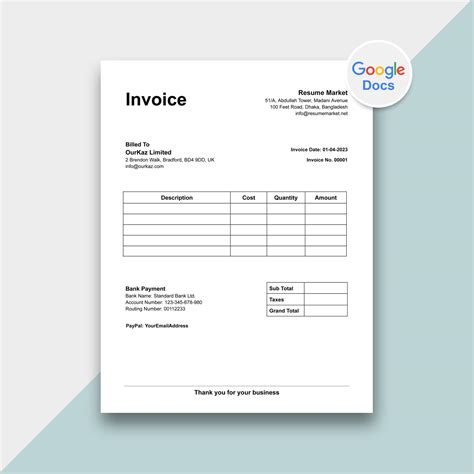 Enhourly Invoice Template Google Docs