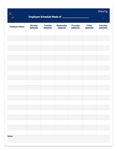 Enhourly Schedule Template Printable