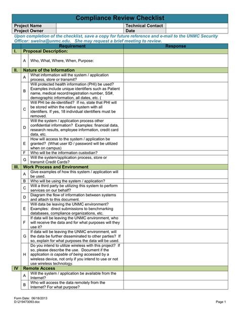 Enhr Compliance Checklist Template Excel
