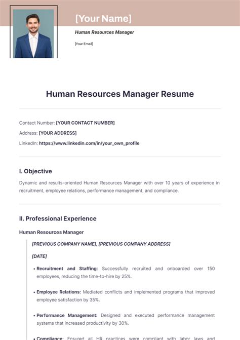 Enhuman Resources Manager Resume Template