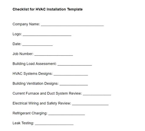 Enhvac Install Checklist Template
