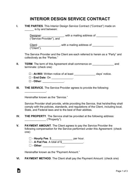 Eninterior Design Contract Template Free