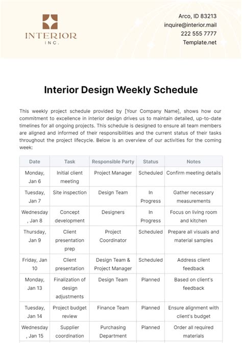Eninterior Design Schedule Template
