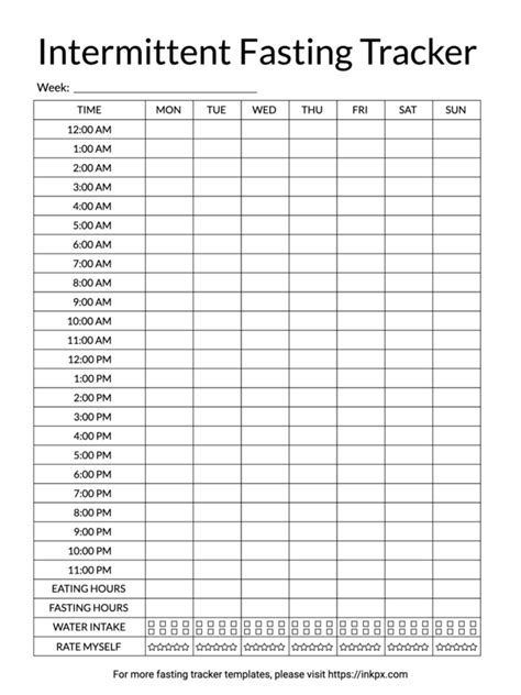 Enintermittent Fasting Schedule Template