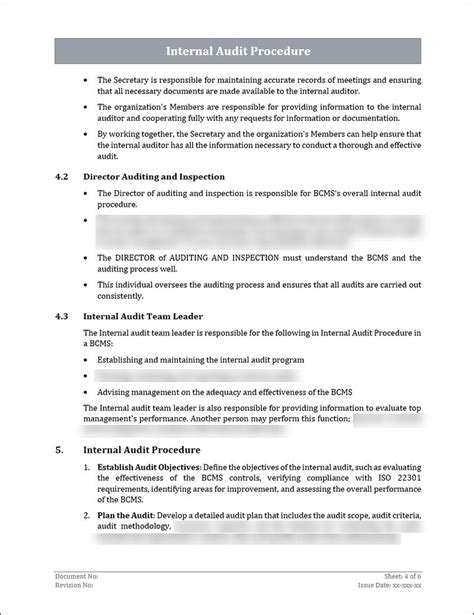 Eninternal Audit Procedure Template