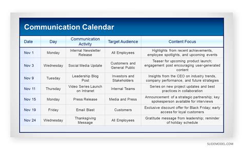 Eninternal Communications Calendar Template