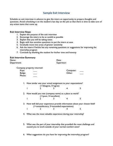 Eninternship Exit Interview Template