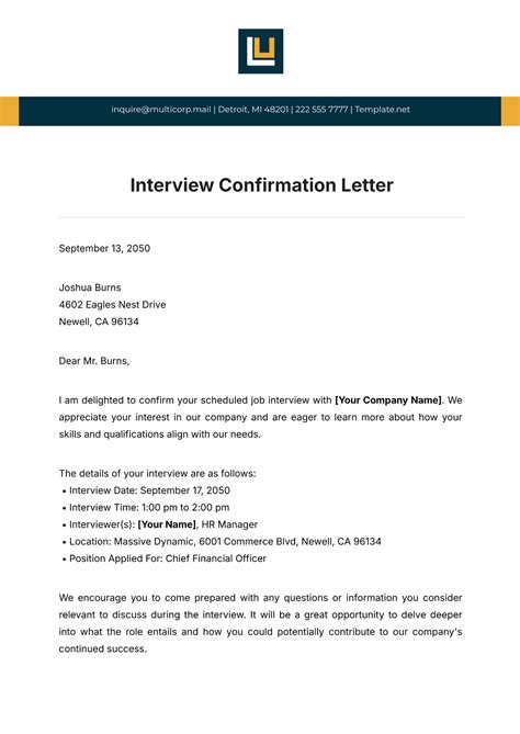 Eninterview Confirmation Template
