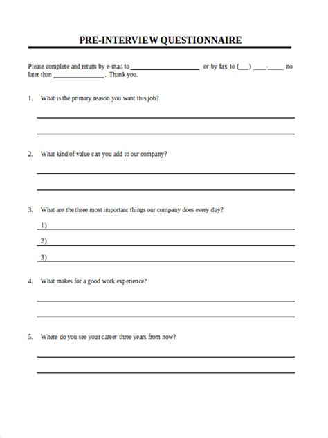 Eninterview Questionnaire Template Word