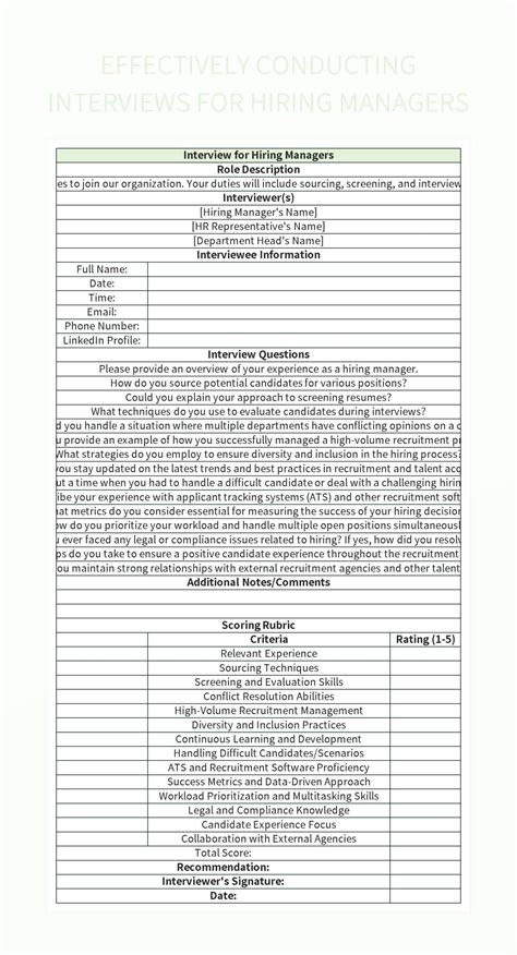 Eninterview Template For Hiring Managers