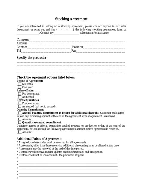 Eninventory Stocking Agreement Template