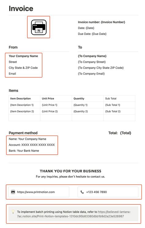 Eninvoice Template Notion