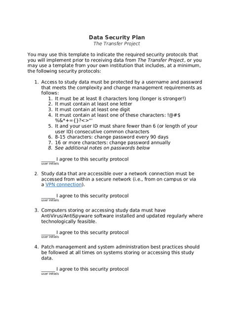 Enirs Data Security Plan Template