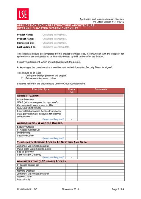 Enit Infrastructure Checklist Template Excel