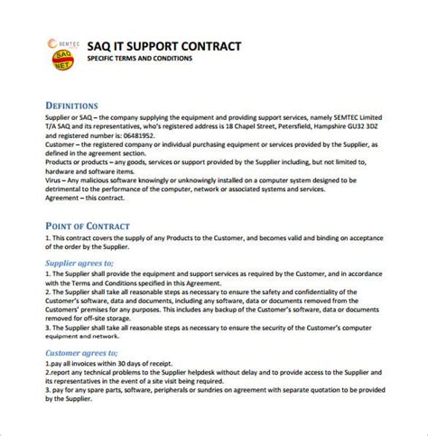 Enit Support Contract Template