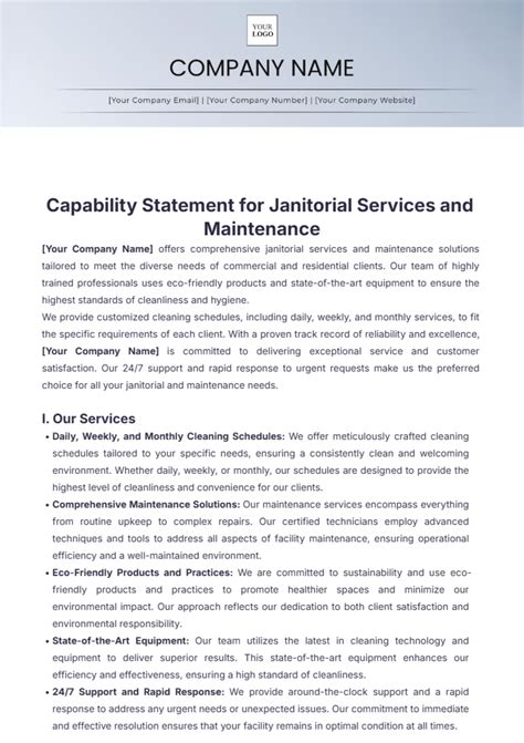 Enjanitorial Capability Statement Template