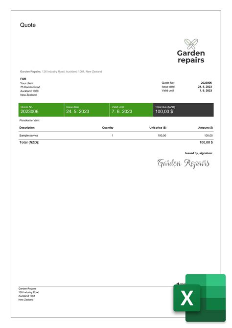 Enjob Quote Template Excel