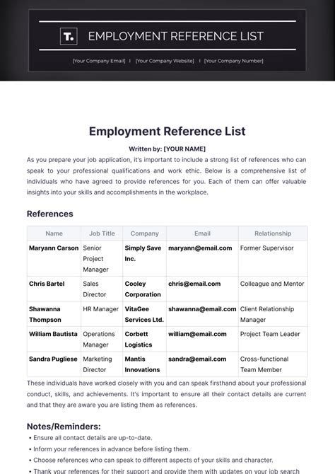 Enjob Reference List Template