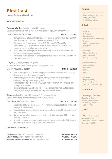 Enjunior Developer Resume Template