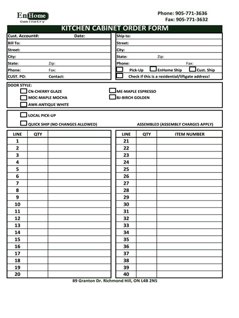 Enkitchen Cabinet Order Form Template