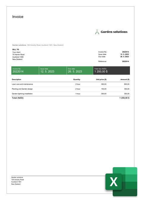 Enlandscape Invoice Template Excel