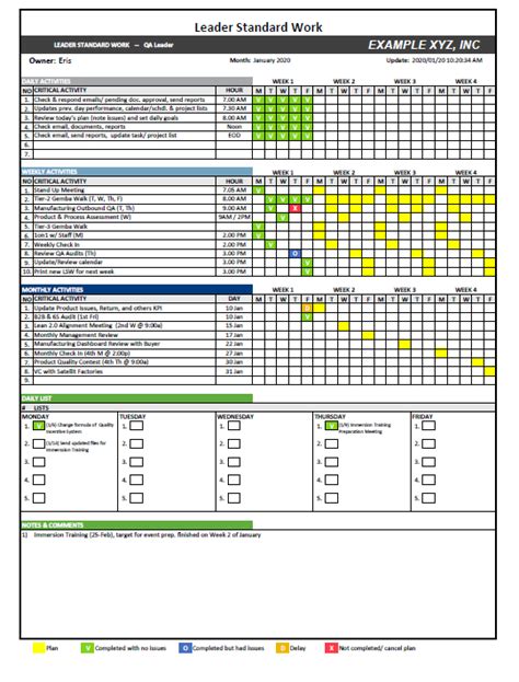 Enleader Standard Work Template Excel