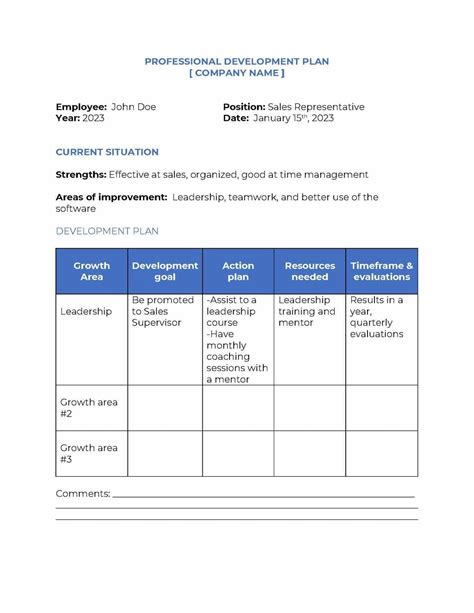 Enlearning And Development Plan Template