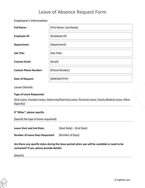 Enleave Of Absence Request Form Template